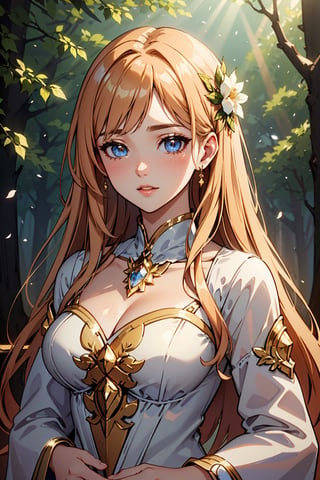 (best quality,4k,8k,highres,masterpiece:1.2),ultra-detailed,realistic,sharp focus,professional,vivid colors,bokeh,impressionism,soft pastels,pastoral,glowing colors,ethereal lighting,glamorous,serene atmosphere,a girl with fair skin and flowing hair,sparkling eyes,rosy cheeks,supernatural elements,enchanted forest,magical creatures,dreamy clouds,ethereal dress,delicate flowers,dusty sunbeams, golden hues,mystical ambiance,enchanted atmosphere,