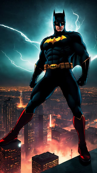 "Generate an image depicting an ultra Sonic-powered version of Batman  in a dynamic and action-packed pose. Show  suit emanating vibrant energy waves, with a futuristic cityscape in the background, highlighting the sheer power and speed of this upgraded superhero.",Lofi