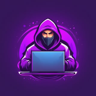 (best quality, 4k, 8k, highres, masterpiece:1.2), ultra-detailed,Gaming logo design,illustration, a man with a hoodie on and a laptop with a face on it.