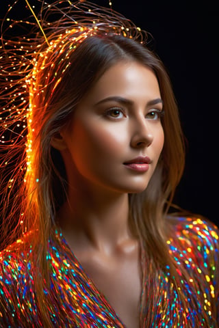 best quality, 4k, 8k, highres, masterpiece:1.2), ultra-detailed, (realistic, photorealistic, photo-realistic:1.37), Luminogram portrait with fiber optic light painting, Light field photography, Light painting, Light tracing, portraits, bokeh, studio lighting, physically-based rendering, vivid colors, sharp focus, reverse vignette, ethereal glow, colorful, delicate details, soft shadows, luminescent strands, subtle highlights, ambient incandescent light, fantastical atmosphere, glowing figures, unconventional light sources, contrasting hues, fiber optic brushstrokes, hypnotic patterns, trail of lights, playful illumination
