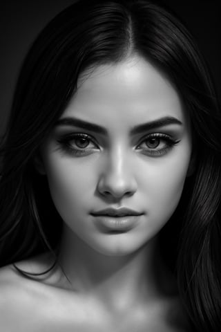 (best quality,highres,ultra-detailed,realistic),black and white portrait,beautiful detailed eyes,beautiful detailed lips,sharp focus,vivid contrast,portrait photography,studio lighting,fine lines,high contrast,subtle shades,monochrome,black and white tones,dramatic lighting,delicate features,classic elegance,emotionally expressive,graceful pose,subtle expressions,artistic simplicity,striking composition,black and white art.