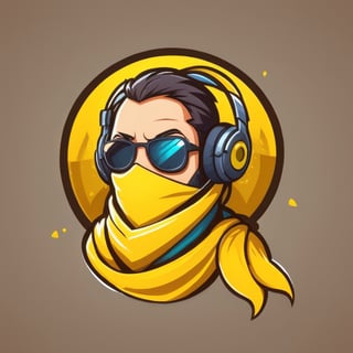 (best quality, 4k, 8k, highres, masterpiece:1.2), ultra-detailed,Gaming logo design,illustration, a cartoon character with headphones and a yellow scarf