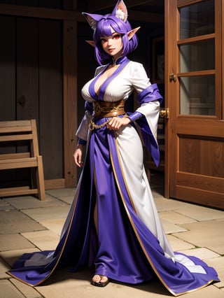 A fox woman, wearing a white kimono with blue parts, ((gigantic breasts)), dark purple hair, short hair, straight hair, hair with clips, hair with bangs in front of the eyes, ((fox ears)), looking at the viewer, (((pose with interaction and leaning [on something in the background|on an object in the background))), background in a wooden house with furniture, bed, wooden frames, window, is daytime, ((full body):1.5), 16k, UHD, best possible quality, ultra detailed, best possible resolution, Unreal Engine 5, professional photography, well-detailed fingers, well-detailed hand, perfect_hands, perfect, GoodHands-beta2, Furtastic_Detailer, ((fox woman))

Undressed, front view, with large and voluptuous breasts, sexy and provocative ass