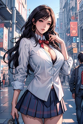  Schoolgirl in school uniform, anime girl posing with big breasts, concept art by Victor Wang, art station contest winner, fantasy art, cg station trend, guweiz's art station on pixiv, beautiful and charming anime woman, big breasts, cleavage , mature sexy, brown hair, flowing hair, 2. 5d cgi anime fantasy artwork, very detailed art sprout, ross tran 8k, guweiz on pixiv art website, school background, outline
,oda non