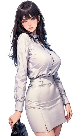 Office girl, beautiful, big breasts, white background1.5
