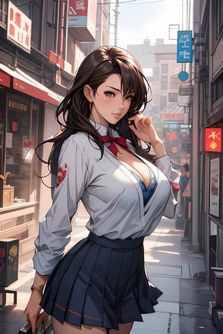  Schoolgirl in school uniform, anime girl posing with big breasts, concept art by Victor Wang, art station contest winner, fantasy art, cg station trend, guweiz's art station on pixiv, beautiful and charming anime woman, big breasts, cleavage , mature sexy, brown hair, flowing hair, 2. 5d cgi anime fantasy artwork, very detailed art sprout, ross tran 8k, guweiz on pixiv art website, school background, outline
,oda non