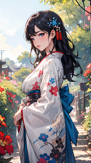  Anime girl in kimono standing in the garden, art germ and atey ghailan, beautiful figure drawing, onmyoji detailed art, girl in hanfu, guweiz style artwork, ross tran style, extremely detailed art germ, rossdraws sakimimichan, art germ style, style artgerm, (big breasts 1.3), outline
