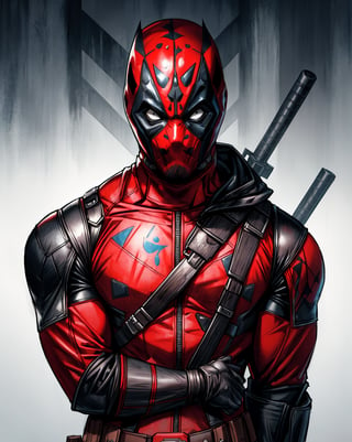 Best Quality, Masterpiece, Ultra High Resolution, Detailed Background, dark maul, jedi deadpool, Muscular Man, star wars, deadpool mask, face, night, 4k Best Quality