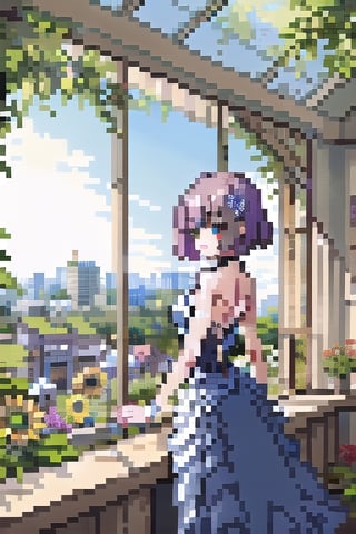 (((masterpiece))), (((best quality))), ((ultra-detailed)), (illustration), ((an extremely delicate and beautiful)), , (sunlight) ,Pixel art,sunflowers_in_backgroun, architecture,Pixel world