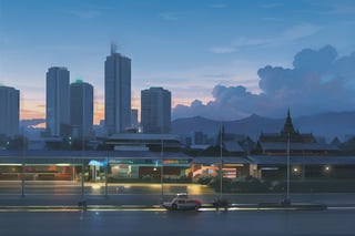 sky, twilight, anime, makoto shinkei, matte painting, bangkok