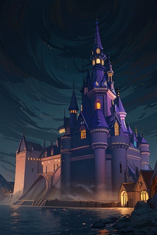Mystical castle, night scene, low light, complex background
