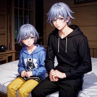 short hair,Shota,bigeyes,white hair,Shota,Shota,Shota,Shota,black hoodie,the bed,fu hua