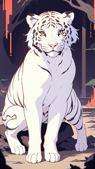 Masterpiece,a full shot of a sitting white tiger on top of a pile of red skulls behind it a beautiful female,tree highly detailed colored illustration for a tattoo,sexy body, detailed artwork, in the art style of ukiyo-e, art cover illustration, Keith Thompson art style,photorealistic