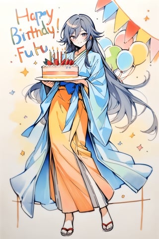 fu hua,(full body), nai3, solo, artstyle,best quality,amazing quality,very aesthetic,absurdres,traditional media 
(((holding a large birthday cake,"HAPPY BIRTHDAY",cowboy_shot,hanfu)))
