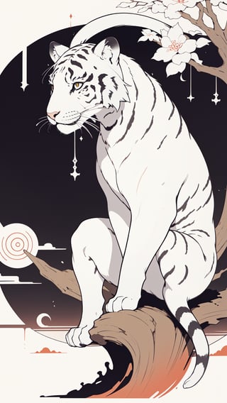 Masterpiece,a full shot of a sitting white tiger on top of a pile of red skulls behind it a beautiful female,tree highly detailed colored illustration for a tattoo,sexy body, detailed artwork, in the art style of ukiyo-e, art cover illustration, Keith Thompson art style,photorealistic