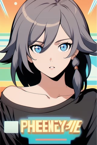 [[fu hua (phoenix)(honkai impact 3rd)]], nai3, 1girl, solo, artstyle,
1girl, solo, looking at viewer, short hair, bangs, blue eyes, brown hair, shirt, collarbone, upper body, parted lips, black shirt, retro artstyle, fake screenshot, 1980s \(style\), subtitled