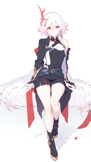 grin,low ponytail,blanket,belt,silver hair,low-tied long hair,messy hair,two-tone hair,streaked hair,jewelry,leather,long hair,bandages,white hair,black hair,red eyes,red rope,red legwear,fu hua,hakama,armor,brown footwear,high heel boots,jacket,dress,toeless legwear,arm wrap,sarashi,high heels,gradient hair,long sleeves,multicolored hair,braid,gloves,pants,earrings,1girl,bangs,closed mouth,expressionless,hair between eyes,hair ornament,long hair,,streaked hair,fu hua,hair between eyes,multicolored hair,white hair,pink hair,white hair,red hair,red eyes,