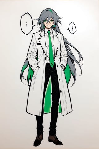  {{fu hua(honkai 3rd)}},(full body), nai3, solo, artstyle,best quality,amazing quality,very aesthetic,absurdres,traditional media solo, looking at viewer,
1girl, long hair, smile, brown hair, shirt, 1boy, green hair, necktie, glasses, grin, facial hair, ..., spoken ellipsis, hand in pocket, labcoat, opaque glasses