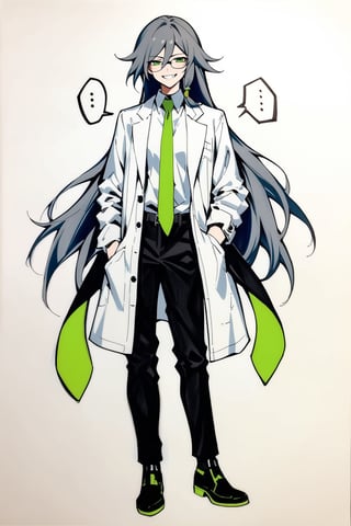  {{fu hua(honkai 3rd)}},(full body), nai3, solo, artstyle,best quality,amazing quality,very aesthetic,absurdres,traditional media solo, looking at viewer,
1girl, long hair, smile, brown hair, shirt, 1boy, green hair, necktie, glasses, grin, facial hair, ..., spoken ellipsis, hand in pocket, labcoat, opaque glasses