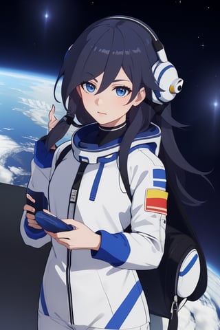 a beautiful girl in the sky from Mars, establishing herself in a spacesuit,fu hua,astronauts,space shuttle orbiter