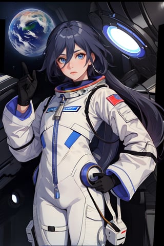 a beautiful girl in the sky from Mars, establishing herself in a spacesuit,fu hua,astronauts