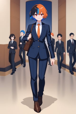 (full body), nai3, 1girl, solo, artstyle,
short hair, multiple girls, black hair, red eyes, school uniform, blue hair, pantyhose, multiple boys, orange hair, formal, aged down, aged up