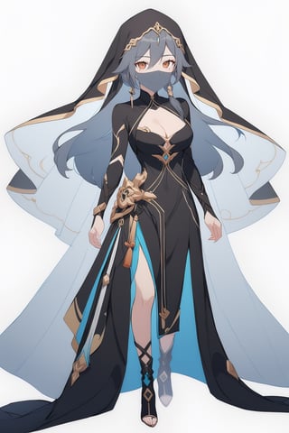 [[fu hua(Honkai Impact 3rd)]], (full body), nai3, 1girl, solo, artstyle,
1girl, solo, breasts, smile,, black hair, cleavage, brown eyes, upper body, hood, veil, mouth veil