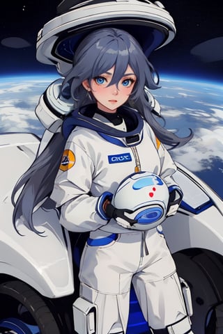 a beautiful girl in the sky from Mars, establishing herself in a spacesuit,fu hua,astronauts,space 