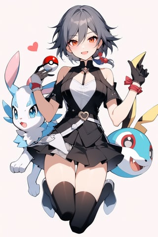  {{fu hua(honkai 3rd)}},(full body), nai3, solo, artstyle,best quality,amazing quality,very aesthetic,absurdres,traditional media solo, looking at viewer,
1girl, looking at viewer, smile, short hair, open mouth, skirt, black hair, thighhighs, gloves, bow, holding, tail, heart, black gloves, pokemon \(creature\), poke ball, poke ball \(basic\), holding poke ball, pikachu, sylveon