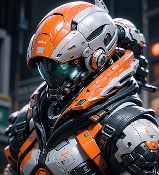 (ultra detailed beautiful:1.4), (untra detail:1.4), (((8k, masterpiece side light, masterpiece, best quality, detailed, high resolution illustration))), ((1 man warrior)), ((orange and white army suit:1.38)), protection gear, battlefield, armor, extra large helmet, metallic suit gare, green neon light eyes, dark background, blur background, holding mechine gun, walking,((front_view)),  ((extra big head:1.36)), ((extra short body:1.36)), many neon light from gear join, red neon light, blur background, heavy fog environment, dynamic light on body, ((front view)), closeup shots,  urban techwear,C7b3rp0nkStyle,1 man ,Papi Kocic, real face, masculine, macho