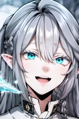 hyperdetailed face, 8k and, airbrushed, icy white hair, happy, sweater dress