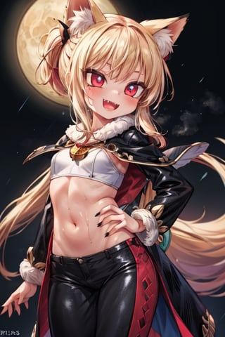 8k resolution, high resolution, masterpiece, intricate details, highly detailed, HD quality, solo, loli, short stature, little girls, only girls, dark background, rain, scarlet moon, crimson moon, moon, moon on the background, 

Red eyes.black sclera.vertical pupil.cat's pupil.glowing eyes.fangs.fox ears.a fox's tail behind his back.claws on the fingers.claw.black claws.small claws.blonde.yellow hair.long hair.straight hair.two ponytails.black scaly coat.black pants.an evil expression.grin.a joyful expression.fighting pose, 

focus on the whole body, the whole body in the frame, the body is completely in the frame, the body does not leave the frame, detailed hands, detailed fingers, perfect body, perfect anatomy, wet bodies, rich colors, vibrant colors, detailed eyes, super detailed, extremely beautiful graphics, super detailed skin, best quality, highest quality, high detail, masterpiece, detailed skin, perfect anatomy, perfect body, perfect hands, perfect fingers, complex details, reflective hair, textured hair, best quality,super detailed,complex details, high resolution,

,jcdDX_soul3142,JCM2,High detailed ,USA,Color magic,AmyRose,Mrploxykun,Sonic,perfecteyes,Artist,AGGA_ST011,AGGA_ST005,rizdraws,fairy_tail_style,Oerlord,illya,hornet,HarryDraws,jtveemo,ChronoTemp ,Star vs. the Forces of Evil ,arcane style,Landidzu,Captain kirb,Saturated colors,Color saturation ,DAGASI