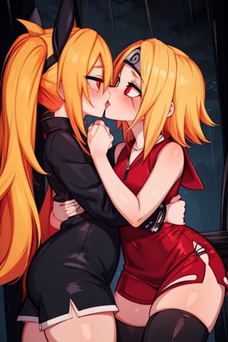 8k resolution, high resolution, masterpiece, intricate details, highly detailed, HD quality, solo, loli, dark background, black desert, scarlet moon,red moon, moon, rain,  2_girls, girls kissing, Naruko uzumaki.red eyes.(Naruko uzumaki has red eyes).blonde.yellow hair.Naruko uzumaki's clothes.black coat.black pants.a gentle expression.a satisfied expression.a playful expression.(Naruko towers over her partner), Sakura Haruno.Haruno Sakura's eyes.pink hair.short hair.(Haruno Sakura's clothes.red dress with cutouts on the sides.black tight shorts.an embarrassed expression.a happy expression.amorous expression, kiss, two girls kissing, naruko and wednesday kissing, spittle, lesbian kiss, yuri, detailed kiss, kiss with tongues, detailed languages, focus on the whole body, the whole body in the frame, small breasts, rich colors, vibrant colors, detailed eyes, super detailed, extremely beautiful graphics, super detailed skin, best quality, highest quality, high detail, masterpiece, detailed skin, perfect anatomy, perfect body, perfect hands, perfect fingers, complex details, reflective hair, textured hair, best quality,super detailed,complex details, high resolution,

Shadbase,Ankha,USA,Sonique,Sonic,Naruto,Wednesday Addams  ,kiss,JCM2,Naruko,Shadbase ,Mrploxykun, Addams ,Artist,haruno sakura