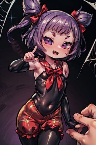 8k resolution, high resolution, masterpiece,  intricate details, highly detailed, HD quality, best quality, vibrant colors, 1girl,muffet,(muffetwear), monster girl,((purple body:1.3)),humanoid, arachnid, anthro,((fangs)),pigtails,hair bows,5 eyes,spider girl,6 arms,solo,clothed,6 hands,detailed hands,((spider webs:1.4)),bloomers,red and black clothing, armwear,  detailed eyes, super detailed, extremely beautiful graphics, super detailed skin, best quality, highest quality, high detail, masterpiece, detailed skin, perfect anatomy, perfect hands, perfect fingers, complex details, reflective hair, textured hair, best quality, super detailed, complex details, high resolution, looking at the viewer, rich colors, ,muffetwear,Shadbase ,JCM2,DAGASI,Oerlord,illya,In the style of gravityfalls,tensura,Mrploxykun,BORN-TO-DIE,Captain kirb