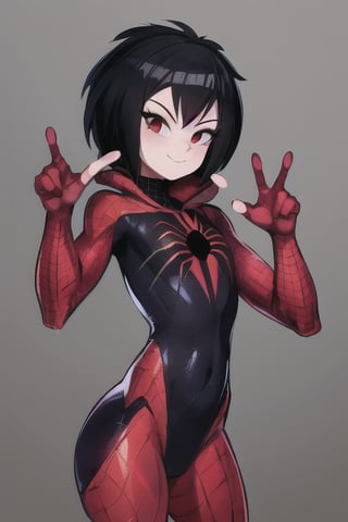 8k resolution, high resolution, masterpiece, intricate details, highly detailed, HD quality, solo, loli, short stature, little girls, only girls, dark background, rain, scarlet moon, crimson moon, moon, moon on the background, science fiction, science fiction city, red neon, blood red neon, burgundy red neon,

Peni Parker.red eyes.shining scarlet eyes.shining eyes.black hair.short haircut.slim build.teenage girl.Spiderman.Marvel.superhero.young woman.slim build.the red web.tight-fitting suit.black and red clothes.black spider print on the chest.black spider emblem.spider print.black print.hood.stretched hood.cheked smile.funny expression.fighting pose,

focus on the whole body, the whole body in the frame, the body is completely in the frame, the body does not leave the frame, detailed hands, detailed fingers, perfect body, perfect anatomy, wet bodies, rich colors, vibrant colors, detailed eyes, super detailed, extremely beautiful graphics, super detailed skin, best quality, highest quality, high detail, masterpiece, detailed skin, perfect anatomy, perfect body, perfect hands, perfect fingers, complex details, reflective hair, textured hair, best quality,super detailed,complex details, high resolution,

