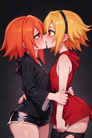 8k resolution, high resolution, masterpiece, intricate details, highly detailed, HD quality, solo, loli, dark background, black desert, scarlet moon,red moon, moon, rain,  2_girls, girls kissing, Naruko uzumaki.red eyes.(Naruko uzumaki has red eyes).blonde.yellow hair.Naruko uzumaki's clothes.black coat.black pants.a gentle expression.a satisfied expression.a playful expression.(Naruko towers over her partner), Sakura Haruno.pink hair.short hair.(Haruno Sakura's clothes.red dress with cutouts on the sides.black tight shorts.an embarrassed expression.a happy expression.amorous expression, kiss, two girls kissing, naruko and wednesday kissing, spittle, lesbian kiss, yuri, detailed kiss, kiss with tongues, detailed languages, focus on the whole body, the whole body in the frame, small breasts, rich colors, vibrant colors, detailed eyes, super detailed, extremely beautiful graphics, super detailed skin, best quality, highest quality, high detail, masterpiece, detailed skin, perfect anatomy, perfect body, perfect hands, perfect fingers, complex details, reflective hair, textured hair, best quality,super detailed,complex details, high resolution,

Shadbase,Ankha,USA,Sonique,Sonic,Naruto,Wednesday Addams  ,kiss,JCM2,Naruko,Shadbase ,Mrploxykun, Addams ,Artist,haruno sakura