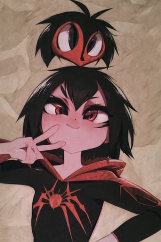 8k resolution, high resolution, masterpiece, intricate details, highly detailed, HD quality, solo, loli, short stature, little girls, only girls, dark background, rain, scarlet moon, crimson moon, moon, moon on the background, science fiction, science fiction city, red neon, blood red neon, burgundy red neon,

Peni Parker.red eyes.shining scarlet eyes.shining eyes.black hair.short haircut.slim build.teenage girl.Spiderman.Marvel.superhero.young woman.slim build.the red web.tight-fitting suit.black and red clothes.black spider print on the chest.black spider emblem.spider print.black print.hood.stretched hood.cheked smile.funny expression.fighting pose,

focus on the whole body, the whole body in the frame, the body is completely in the frame, the body does not leave the frame, detailed hands, detailed fingers, perfect body, perfect anatomy, wet bodies, rich colors, vibrant colors, detailed eyes, super detailed, extremely beautiful graphics, super detailed skin, best quality, highest quality, high detail, masterpiece, detailed skin, perfect anatomy, perfect body, perfect hands, perfect fingers, complex details, reflective hair, textured hair, best quality,super detailed,complex details, high resolution,

,AGGA_ST011,ChronoTemp ,illya,Star vs. the Forces of Evil ,Captain kirb,jtveemo,JCM2,Mrploxykun,Gerph ,Jago,Overlord,Artist,penini,C7b3rp0nkStyle,High detailed ,neon palette,perfecteyes,horror,fantasy00d