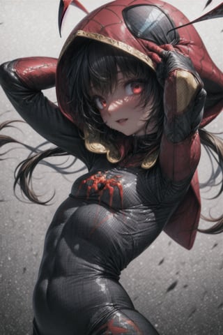 8k resolution, high resolution, masterpiece, intricate details, highly detailed, HD quality, solo, loli, short stature, little girls, only girls, dark background, rain, scarlet moon, crimson moon, moon, moon on the background, science fiction, science fiction city, red neon, blood red neon, burgundy red neon,

Black spider-man mask.red lenses.black mask.red spider web pattern.red lenses.shining scarlet lenses.shiny lenses.slim build.teenage girl. Spider-Man.Miracle.a superhero.slim build.the red web.tight-fitting suit.black and red clothes.red spider print on the chest.the emblem of the red spider.spider print.red print.hood.stretched hood.fighting pose.spider pose.superhero pose,

focus on the whole body, the whole body in the frame, the body is completely in the frame, the body does not leave the frame, detailed hands, detailed fingers, perfect body, perfect anatomy, wet bodies, rich colors, vibrant colors, detailed eyes, super detailed, extremely beautiful graphics, super detailed skin, best quality, highest quality, high detail, masterpiece, detailed skin, perfect anatomy, perfect body, perfect hands, perfect fingers, complex details, reflective hair, textured hair, best quality,super detailed,complex details, high resolution,

,Overlord,neon palette,JCM2,midjourney,horror,War of the Visions  ,Mrploxykun,jtveemo,High detailed ,perfecteyes,Color Booster