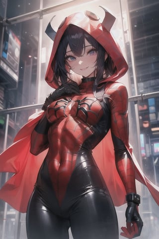 8k resolution, high resolution, masterpiece, intricate details, highly detailed, HD quality, solo, loli, short stature, little girls, only girls, dark background, rain, scarlet moon, crimson moon, moon, moon on the background, science fiction, science fiction city, red neon, blood red neon, burgundy red neon,

Black spider-man mask.red lenses.shining scarlet lenses.shiny lenses.slim build.a teenage girl. Spider-Man. Miracle.a superhero.slim build.the red web.tight-fitting suit.black and red clothes.red spider print on the chest.the emblem of the red spider.spider print.red print.hood.stretched hood.a smile in a cage.fighting pose.spider pose.superhero pose,

focus on the whole body, the whole body in the frame, the body is completely in the frame, the body does not leave the frame, detailed hands, detailed fingers, perfect body, perfect anatomy, wet bodies, rich colors, vibrant colors, detailed eyes, super detailed, extremely beautiful graphics, super detailed skin, best quality, highest quality, high detail, masterpiece, detailed skin, perfect anatomy, perfect body, perfect hands, perfect fingers, complex details, reflective hair, textured hair, best quality,super detailed,complex details, high resolution,

,Overlord,neon palette,JCM2,midjourney,horror,War of the Visions  