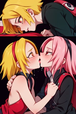 8k resolution, high resolution, masterpiece, intricate details, highly detailed, HD quality, solo, loli, dark background, black desert, scarlet moon,red moon, moon, rain,  2_girls, girls kissing, Naruko uzumaki.red eyes.(Naruko uzumaki has red eyes).blonde.yellow hair.Naruko uzumaki's clothes.black coat.black pants.a gentle expression.a satisfied expression.a playful expression.(Naruko towers over her partner), Sakura Haruno.green eyes.(Sakura Haruno has green eyes).pink hair.short hair.(Haruno Sakura's clothes.red dress with cutouts on the sides.black tight shorts.an embarrassed expression.a happy expression.amorous expression, kiss, two girls kissing, naruko and wednesday kissing, spittle, lesbian kiss, yuri, detailed kiss, kiss with tongues, detailed languages, focus on the whole body, the whole body in the frame, small breasts, rich colors, vibrant colors, detailed eyes, super detailed, extremely beautiful graphics, super detailed skin, best quality, highest quality, high detail, masterpiece, detailed skin, perfect anatomy, perfect body, perfect hands, perfect fingers, complex details, reflective hair, textured hair, best quality,super detailed,complex details, high resolution,

Shadbase,Ankha,USA,Sonique,Sonic,Naruto,Wednesday Addams  ,kiss,JCM2,Naruko,Shadbase ,Mrploxykun, Addams ,Artist,haruno sakura