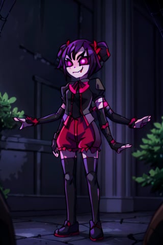 8k resolution, high resolution, masterpiece,  intricate details, highly detailed, HD quality, best quality, vibrant colors, 1girl,muffet,(muffetwear), monster girl,((purple body:1.3)),humanoid, arachnid, anthro,((fangs)),pigtails,hair bows,5 eyes,spider girl,6 arms,solo,clothed,6 hands,detailed hands,((spider webs:1.4)),bloomers,red and black clothing, armwear,  detailed eyes, super detailed, extremely beautiful graphics, super detailed skin, best quality, highest quality, high detail, masterpiece, detailed skin, perfect anatomy, perfect hands, perfect fingers, complex details, reflective hair, textured hair, best quality, super detailed, complex details, high resolution, looking at the viewer, rich colors, ,muffetwear,Shadbase ,JCM2,DAGASI,Oerlord