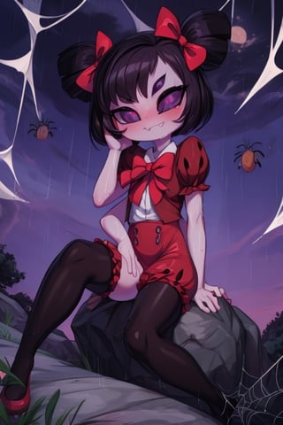8k resolution, high resolution, masterpiece, intricate details, highly detailed, HD quality, solo, loli, black desert on the background, night, rain, red stars in the sky, scarlet moon, 
8k resolution, high resolution, masterpiece, intricate details, highly detailed, HD quality, best quality, vibrant colors, 1girl,muffet,(muffetwear), monster girl,((purple body:1.3)),humanoid, arachnid, anthro,((fangs)),pigtails,hair bows,5 eyes,spider girl,6 arms,solo,clothed,6 hands,detailed hands,((spider webs:1.4)),bloomers,red and black clothing.satisfied expression.expression of ecstasy.sitting on a rock.legs bent.legs apart, perfect pussy, perfect vagina, vagina, detailed vagina, beautiful vagina, focus on the whole body, the whole body in the frame, small breasts, vds, looking at viewer, wet, rich colors, vibrant colors, detailed eyes, super detailed, extremely beautiful graphics, super detailed skin, best quality, highest quality, high detail, masterpiece, detailed skin, perfect anatomy, perfect body, perfect hands, perfect fingers, complex details, reflective hair, textured hair, best quality, super detailed, complex details, high resolution,  

,Shadbase ,USA,Captain kirb,JCM2,Mrploxykun,Kanna Kamui ,muffetwear