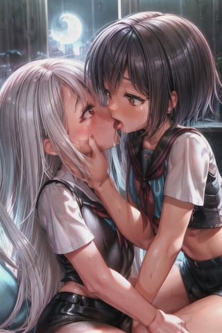 8k resolution, high resolution, masterpiece, intricate details, highly detailed, HD quality, solo, short stature, only girls, dark background, rain, scarlet moon, crimson moon, moon, moon on the background, 

Penny parker kisses Penny Parker.a kiss.a detailed kiss.a sensual kiss.the perfect kiss.kiss two girls.two girls.several girls.lesbians.yuri.

Peni Parker.red eyes.shining scarlet eyes.shining eyes.black hair.short haircut.slim build.a teenage girl.Penny Parker's clothes.school uniform.black vest.white shirt.black shorts.leather shorts.short shorts.black skirt,

focus on the whole body, the whole body in the frame, the body is completely in the frame, the body does not leave the frame, detailed hands, detailed fingers, perfect body, perfect anatomy, wet bodies, rich colors, vibrant colors, detailed eyes, super detailed, extremely beautiful graphics, super detailed skin, best quality, highest quality, high detail, masterpiece, detailed skin, perfect anatomy, perfect body, perfect hands, perfect fingers, complex details, reflective hair, textured hair, best quality,super detailed,complex details, high resolution,

,AGGA_ST011,ChronoTemp ,illya,Star vs. the Forces of Evil ,Captain kirb,jtveemo