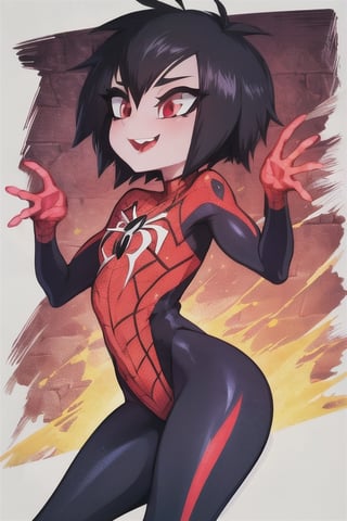 8k resolution, high resolution, masterpiece, intricate details, highly detailed, HD quality, solo, loli, short stature, little girls, only girls, dark background, rain, scarlet moon, crimson moon, moon, moon on the background, science fiction, science fiction city, red neon, blood red neon, burgundy red neon,

Peni Parker.red eyes.shining scarlet eyes.shining eyes.black hair.short haircut.slim build.teenage girl.Spiderman.Marvel.superhero.young woman.slim build.the red web.tight-fitting suit.black and red clothes.black spider print on the chest.black spider emblem.spider print.black print.hood.stretched hood.cheked smile.funny expression.fighting pose,

focus on the whole body, the whole body in the frame, the body is completely in the frame, the body does not leave the frame, detailed hands, detailed fingers, perfect body, perfect anatomy, wet bodies, rich colors, vibrant colors, detailed eyes, super detailed, extremely beautiful graphics, super detailed skin, best quality, highest quality, high detail, masterpiece, detailed skin, perfect anatomy, perfect body, perfect hands, perfect fingers, complex details, reflective hair, textured hair, best quality,super detailed,complex details, high resolution,

,AGGA_ST011,ChronoTemp ,illya,Star vs. the Forces of Evil ,Captain kirb,jtveemo,JCM2,Mrploxykun,Gerph ,Jago,Overlord,Artist,penini,C7b3rp0nkStyle,High detailed ,neon palette,perfecteyes,horror,fantasy00d