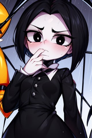 8k resolution, high resolution, masterpiece, intricate details, highly detailed, HD quality, solo, loli, black desert on the background, night, rain, red stars in the sky, scarlet moon, Wednesday Addams. black hair.black eyes.gray skin.gray wool.(Wednesday Addams dress).black jacket.white shirt.a cold expression.emotionless expression.dissatisfied expression, focus on the whole body, the whole body in the frame, small breasts, vds, looking at viewer, wet, rich colors, vibrant colors, detailed eyes, super detailed, extremely beautiful graphics, super detailed skin, best quality, highest quality, high detail, masterpiece, detailed skin, perfect anatomy, perfect body, perfect hands, perfect fingers, complex details, reflective hair, textured hair, best quality, super detailed, complex details, high resolution,  

,Shadbase ,Ankha,USA,Sonique ,Sonic,AmyRose,Blase,muffetwear,muffet,Alphys ,Gwendolyn_Tennyson,M3GEN/(Robot Girl/),Wednesday Addams  , Addams 