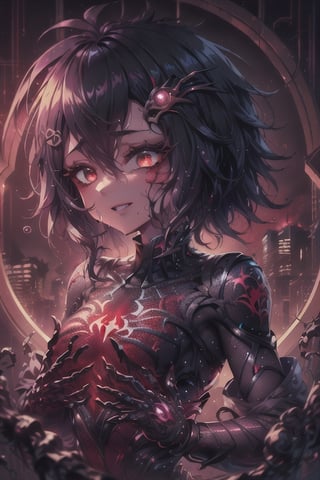 8k resolution, high resolution, masterpiece, intricate details, highly detailed, HD quality, solo, loli, short stature, little girls, only girls, dark background, rain, scarlet moon, crimson moon, moon, moon on the background, science fiction, science fiction city, red neon, blood red neon, burgundy red neon,

Peni Parker.red eyes.shining scarlet eyes.shining eyes.black hair.short haircut.slim build.teenage girl.Spiderman.Marvel.superhero.young woman.slim build.the red web.tight-fitting suit.black and red clothes.black spider print on the chest.black spider emblem.spider print.black print.hood.stretched hood.cheked smile.funny expression.fighting pose,

focus on the whole body, the whole body in the frame, the body is completely in the frame, the body does not leave the frame, detailed hands, detailed fingers, perfect body, perfect anatomy, wet bodies, rich colors, vibrant colors, detailed eyes, super detailed, extremely beautiful graphics, super detailed skin, best quality, highest quality, high detail, masterpiece, detailed skin, perfect anatomy, perfect body, perfect hands, perfect fingers, complex details, reflective hair, textured hair, best quality,super detailed,complex details, high resolution,

,AGGA_ST011,ChronoTemp ,illya,Star vs. the Forces of Evil ,Captain kirb,jtveemo,JCM2,Mrploxykun,Gerph ,Jago,Overlord,Artist,penini,C7b3rp0nkStyle,High detailed ,neon palette,perfecteyes,horror,fantasy00d