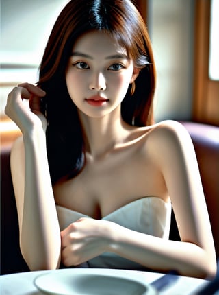 (((glamour)))-photo-of-1girl, (seductive-bishoujo-face), dynamic-hairstyle, detailed skin, skin blemish, detailed eyes, detailed hand, light-makeup, earrings, jewelry, ((small-asymmetrical-perky-cleavage)), dangerous-physique, (((Ultra-HD-details, Ultra-HD-detailed, Ultra-HD-realistic))), RAW-Photo, analog-style, analog-photo, remarkable-colors, BREAK completely-naked, clean-pussy, BREAK (lovers-pov), "having-dinner-date-with-viewer", (((relaxed))), Fine-Dining-Background, perfect-split- lighting, (soft-natural-lighting:1.2), shot-on-"Fujifilm-X-T4"-with-50mm-lens, 1 girl,<lora:659111690174031528:1.0>