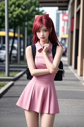 (((beauty)))-moment-of-irresistible-1girl, bishoujo-in-her-20s, unique-messy-hairstyle, hair-bow, realistic-detailed-skin, (((Ultra-HD-photo-same-realistic-quality-details))), remarkable-colors, Lolita-fashion, short-dress, holding-umbrella, backpack, hair-bowtie, frills, bodycon, unique-model-poses, (((relaxed, supporting-pose))), unique-background, dramatic-rim-lighting, shot-on-digital-cinematic-camera, Sugar babe, Hyper Realistic, hermosotwns,<lora:659111690174031528:1.0>