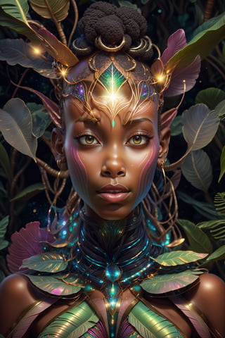 Best quality, high-res, An African woman's mind is ignited with a brilliant spark of inspiration, the light of inner living radiating to the world, a globe in the background and leaves in the foreground, rendered in a stylistic and detailed illustration, prismatic, neuron art, illuminated, photorealistic
Cinematic results,  intricate ultra detailed portrait picture of a mulatto woman-axolotl hybrid with glowing fractal scales, work of beauty and complexity, 8kUHD, banana leaves background ,ColorART