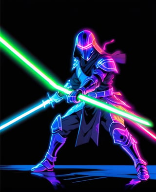 1boy, armor, energy sword, glowing, glowing sword, glowing weapon, helmet, holding, holding sword, holding weapon, lightsaber, male focus, neon style, one knee, purple theme, solo, sword, weapon